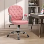 Vinsetto Vanity PU Leather Office Chair, Mid Back, Tufted Swivel Task Chair, Adjustable Height, Pink - Image 2
