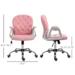 Vinsetto Vanity PU Leather Office Chair, Mid Back, Tufted Swivel Task Chair, Adjustable Height, Pink - Image 3