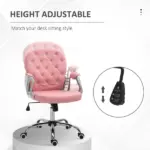 Vinsetto Vanity PU Leather Office Chair, Mid Back, Tufted Swivel Task Chair, Adjustable Height, Pink - Image 4