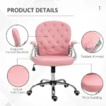 Vinsetto Vanity PU Leather Office Chair, Mid Back, Tufted Swivel Task Chair, Adjustable Height, Pink - Image 7