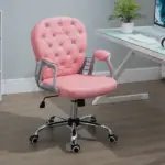 Vinsetto Vanity PU Leather Office Chair, Mid Back, Tufted Swivel Task Chair, Adjustable Height, Pink - Image 10