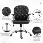 Vanity Tufted Backrest Adjustable Swivel Task Office Chair Rolling Wheels Black - Image 7