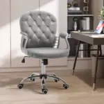 Vinsetto Velvet Office Chair, Button Tufted, Adjustable Swivel, Gray - Image 2