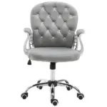 Vinsetto Velvet Office Chair, Button Tufted, Adjustable Swivel, Gray - Image 11