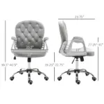 Vinsetto Velvet Office Chair, Button Tufted, Adjustable Swivel, Gray - Image 3