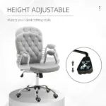 Vinsetto Velvet Office Chair, Button Tufted, Adjustable Swivel, Gray - Image 4