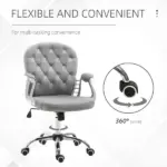 Vinsetto Velvet Office Chair, Button Tufted, Adjustable Swivel, Gray - Image 7