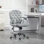 Vinsetto Velvet Office Chair, Button Tufted, Adjustable Swivel, Gray - Image 10