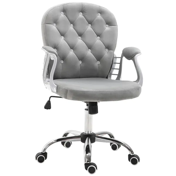 velvet-office-chair-button-tufted-adjustable-swivel-gray.webp Vinsetto Velvet Office Chair, Button Tufted, Adjustable Swivel, Gray - Image 1