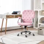 Velvet Office Chair Button Tufted Adjustable Swivel with Padded Armrests Pink - Image 2