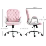 Velvet Office Chair Button Tufted Adjustable Swivel with Padded Armrests Pink - Image 3