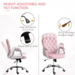 Velvet Office Chair Button Tufted Adjustable Swivel with Padded Armrests Pink - Image 4