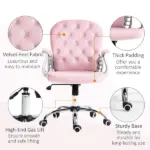 Velvet Office Chair Button Tufted Adjustable Swivel with Padded Armrests Pink - Image 5