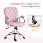 Velvet Office Chair Button Tufted Adjustable Swivel with Padded Armrests Pink - Image 6
