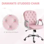 Velvet Office Chair Button Tufted Adjustable Swivel with Padded Armrests Pink - Image 7