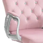 Velvet Office Chair Button Tufted Adjustable Swivel with Padded Armrests Pink - Image 9