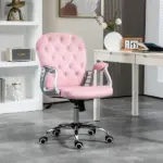Velvet Office Chair Button Tufted Adjustable Swivel with Padded Armrests Pink - Image 10