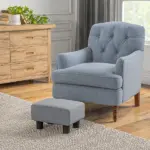 HOMCOM Versatile Accent: 16" Gray Linen Fabric Ottoman Cube Footrest and Pouf - Image 2