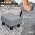 HOMCOM Versatile Accent: 16" Gray Linen Fabric Ottoman Cube Footrest and Pouf - Image 4