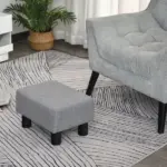 HOMCOM Versatile Accent: 16" Gray Linen Fabric Ottoman Cube Footrest and Pouf - Image 7