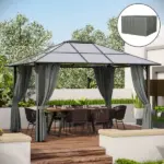 Versatile Gazebo Sidewall Set: 9.84 ft x 11.8 ft Grey 4 Panels with Hooks and Rings for Cabanas - Image 2
