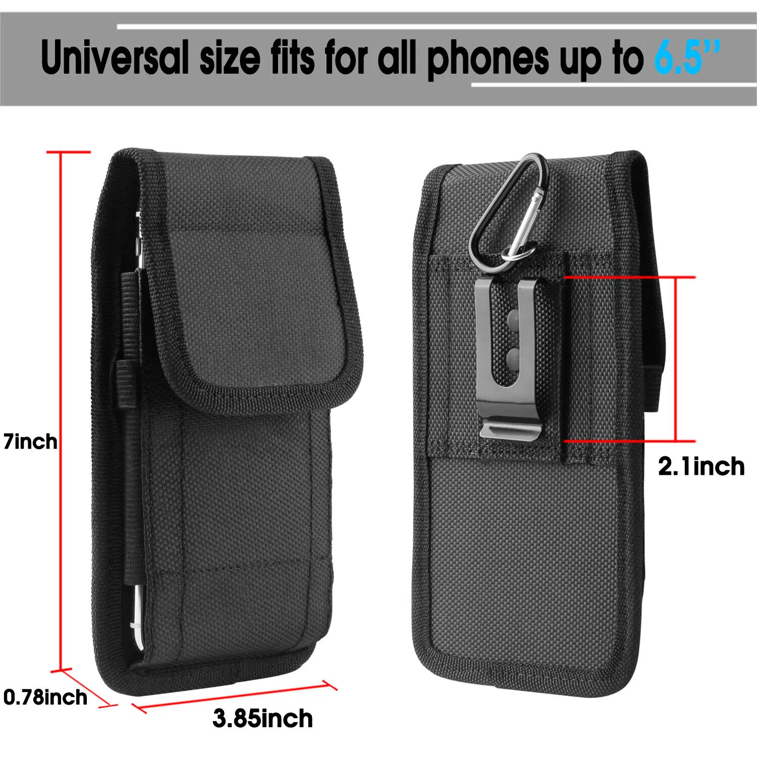 Vertical Nylon Cell Phone Holster with Belt Clip for 5.5-6.5 Inch Phones