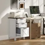 HOMCOM Vertical File Cabinet with 3 Drawers, Rustic Farmhouse Office Storage Cabinet for A4, Letter Size, Distressed White - Image 2