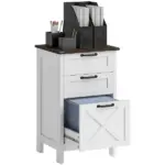HOMCOM Vertical File Cabinet with 3 Drawers, Rustic Farmhouse Office Storage Cabinet for A4, Letter Size, Distressed White - Image 11