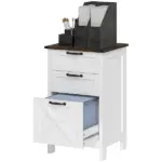 HOMCOM Vertical File Cabinet with 3 Drawers, Rustic Farmhouse Office Storage Cabinet for A4, Letter Size, Distressed White