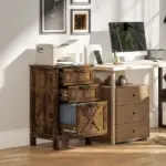 HOMCOM Vertical File Cabinet with 3 Drawers, Rustic Farmhouse Office Storage Cabinet for A4, Letter Size, Rustic Brown - Image 2