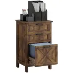 HOMCOM Vertical File Cabinet with 3 Drawers, Rustic Farmhouse Office Storage Cabinet for A4, Letter Size, Rustic Brown - Image 11