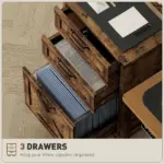HOMCOM Vertical File Cabinet with 3 Drawers, Rustic Farmhouse Office Storage Cabinet for A4, Letter Size, Rustic Brown - Image 5