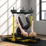 Vertical Leg Press Machine with Adjustable Leg, Back and Head Positions, Olympic Plate Compatible, Yellow - Image 2