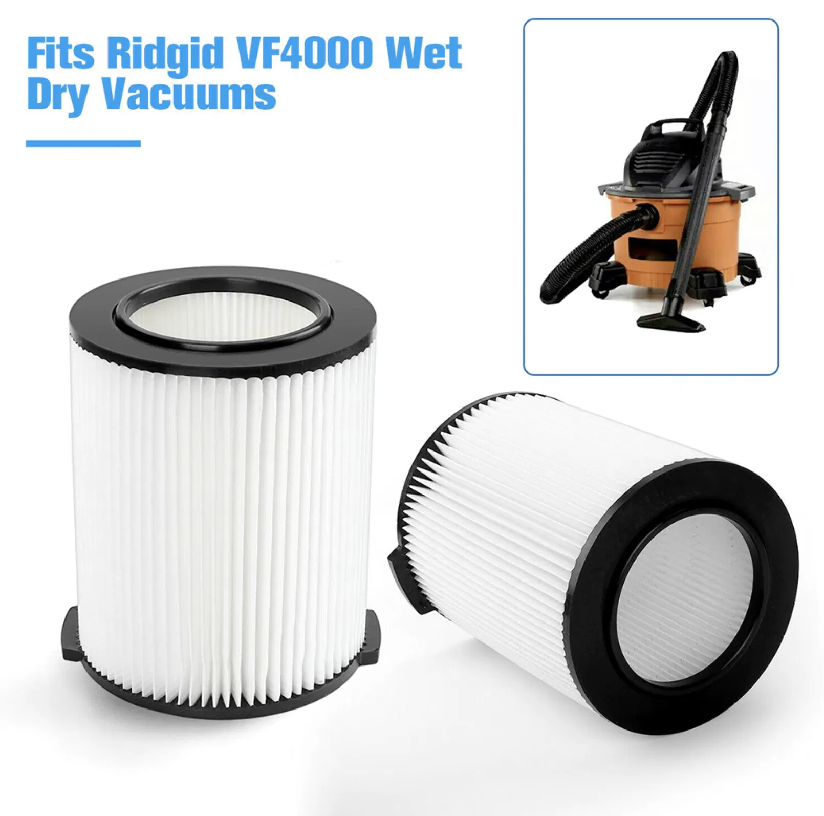 VF4000 Washable Pleated Filter Compatible with RIDGID Wet Dry Vacuums