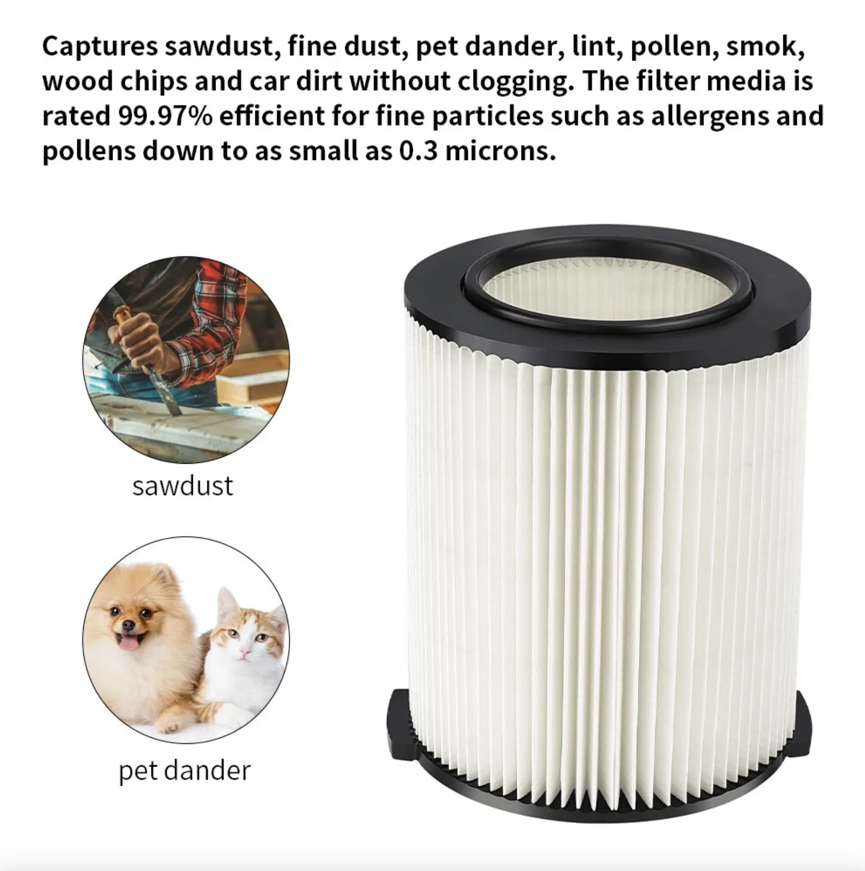 VF4000 Washable Pleated Filter Compatible with RIDGID Wet Dry Vacuums