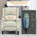 Wingback Recliner Chair with Heat and Vibration Massage, Beige - Image 5