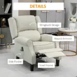 Wingback Recliner Chair with Heat and Vibration Massage, Beige - Image 7