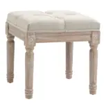 HOMCOM Vintage Ottoman 15.75" Tufted Foot Stool Upholstered Seat Rustic Wood Legs Beige Bedroom Living Room