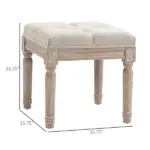 HOMCOM Vintage Ottoman 15.75" Tufted Foot Stool Upholstered Seat Rustic Wood Legs Beige Bedroom Living Room - Image 3