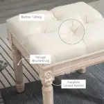 HOMCOM Vintage Ottoman 15.75" Tufted Foot Stool Upholstered Seat Rustic Wood Legs Beige Bedroom Living Room - Image 4
