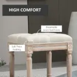 HOMCOM Vintage Ottoman 15.75" Tufted Foot Stool Upholstered Seat Rustic Wood Legs Beige Bedroom Living Room - Image 5