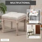 HOMCOM Vintage Ottoman 15.75" Tufted Foot Stool Upholstered Seat Rustic Wood Legs Beige Bedroom Living Room - Image 6