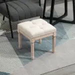 HOMCOM Vintage Ottoman 15.75" Tufted Foot Stool Upholstered Seat Rustic Wood Legs Beige Bedroom Living Room - Image 7