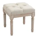 HOMCOM Vintage Ottoman 15.75" Tufted Foot Stool Upholstered Seat Rustic Wood Legs Beige Bedroom Living Room - Image 10
