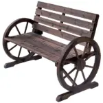Outsunny Wagon Wheel Bench Rustic 2-Person Outdoor Patio Carbonized Finish with Backrest - Image 11