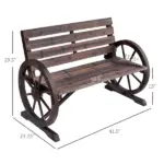 Outsunny Wagon Wheel Bench Rustic 2-Person Outdoor Patio Carbonized Finish with Backrest - Image 3