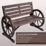 Outsunny Wagon Wheel Bench Rustic 2-Person Outdoor Patio Carbonized Finish with Backrest - Image 4