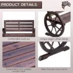 Outsunny Wagon Wheel Bench Rustic 2-Person Outdoor Patio Carbonized Finish with Backrest - Image 5