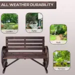 Outsunny Wagon Wheel Bench Rustic 2-Person Outdoor Patio Carbonized Finish with Backrest - Image 6