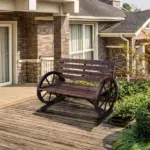 Outsunny Wagon Wheel Bench Rustic 2-Person Outdoor Patio Carbonized Finish with Backrest - Image 10
